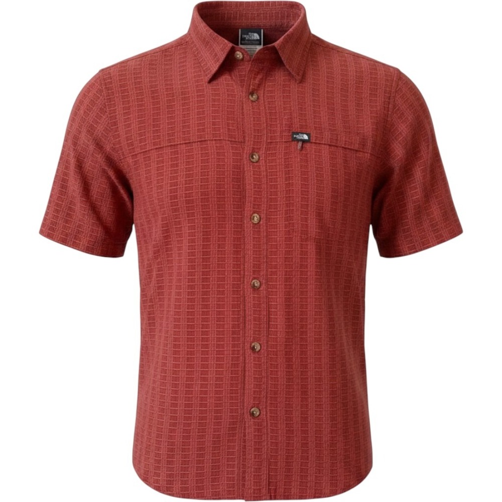 The North Face Mens‎ Short Sleeve Hiking Shirt Red Grid Mesh Vented Size M